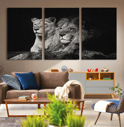80013-MGV-CV-36X24-Lion and Lioness Wall Art – Black and White Wildlife Photography Canvas Print, African Safari Animal Decor for Office, Bedroom