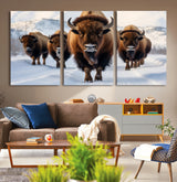 56701-MGV-CV-36X24-Bison Herd Wall Art – Buffalo Walking in Snowy Mountains Canvas Print, Rustic Wildlife Decor for Cabin, Lodge, or Living Room
