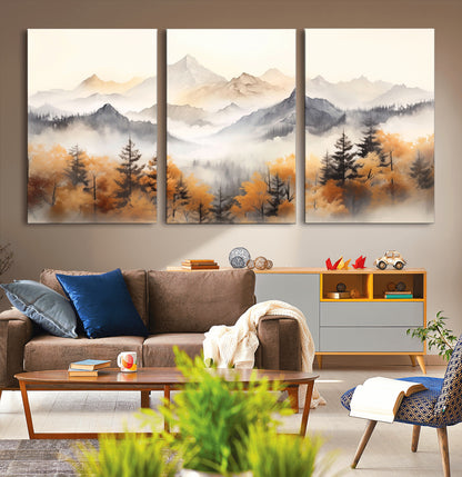 70049-MGV-CV-36X24-Autumn Mountain Forest Wall Art – Misty Landscape Canvas Print, Rustic Nature Inspired Decor for Living Room, Bedroom or Office