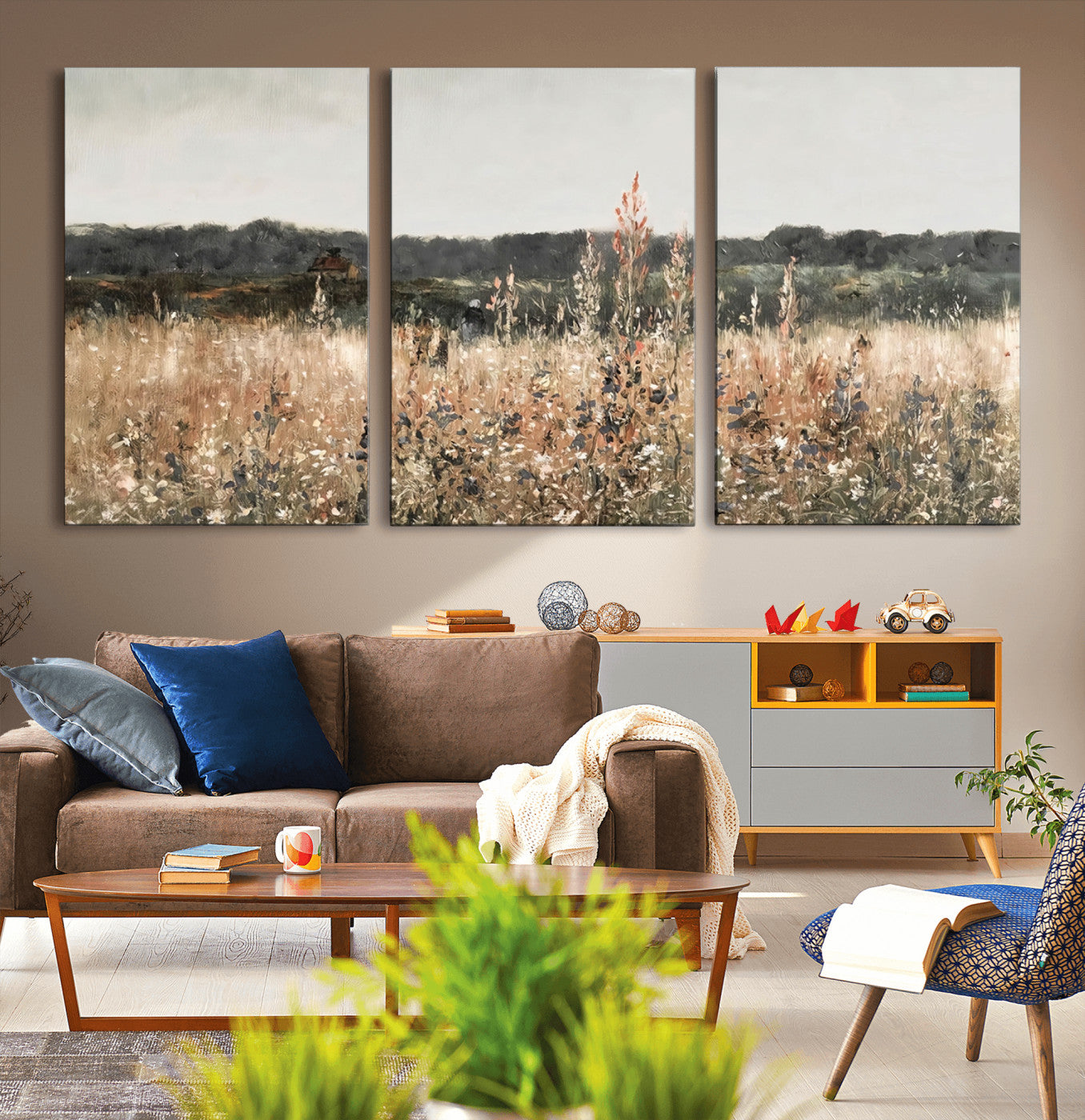 46308-MGV-CV-36X24-Wildflower Field Wall Art – Rustic Meadow Landscape Canvas Print, Country Nature Decor for Living Room, Bedroom or Farmhouse