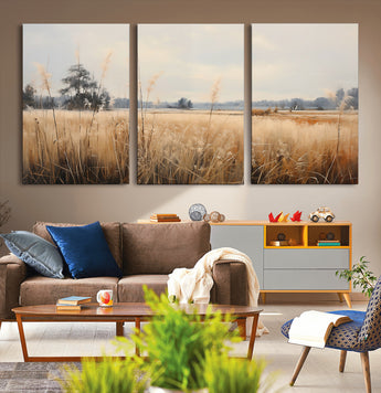 38193-MGV-CV-36X24-Golden Meadow Wall Art – Serene Grassland Landscape Canvas Print, Rustic Nature Decor for Bedroom, Living Room or Farmhouse