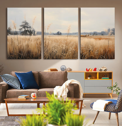 38193-MGV-CV-36X24-Golden Meadow Wall Art – Serene Grassland Landscape Canvas Print, Rustic Nature Decor for Bedroom, Living Room or Farmhouse