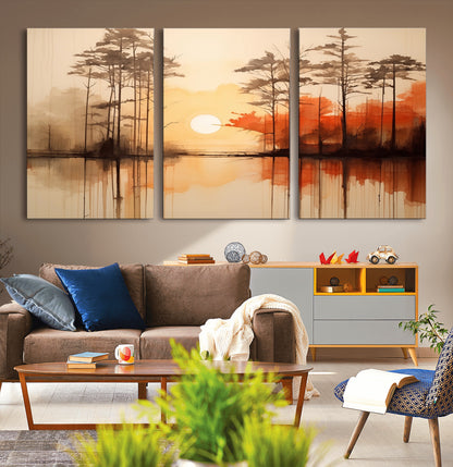 51083-MGV-CV-36X24-Sunset Lake Forest Wall Art – Serene Trees and Orange Sky Reflection Canvas Print, Tranquil Nature Decor for Living Room, Office