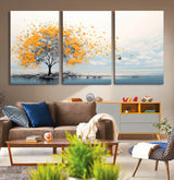23385-MGV-CV-36X24-Golden Butterfly Tree Wall Art – Abstract Yellow and Gray Canvas Print, Modern Nature Artwork for Living Room, Bedroom or Office