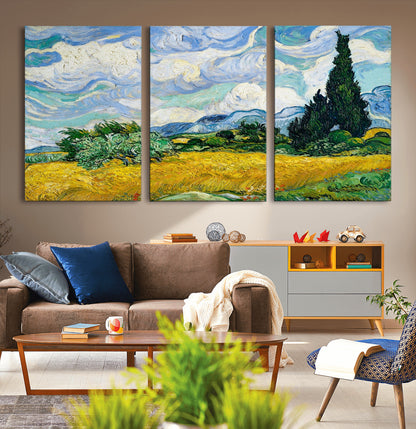 97252-MGV-CV-36X24-Wheat Field with Cypress – Van Gogh Wall Art, Impressionist Landscape Canvas Print, Rustic Home Decor for Living Room or Office