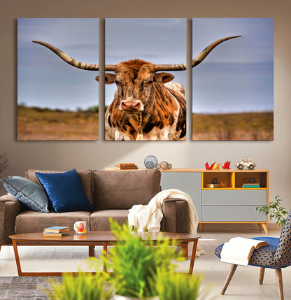 18594-MGV-CV-36X24-Texas Longhorn Bull Wall Art – Rustic Western Cattle Canvas Print, Country Farmhouse Decor for Living Room, Office or Cabin