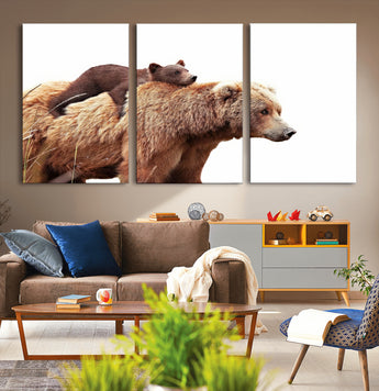 76943-MGV-CV-36X24-Mom Bear Wall Art Canvas Print, Framed Bear Photography Art Picture Print, Rustic Bear and Cub Perfect Rustic Farmhouse Decor