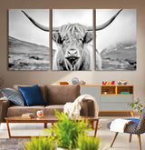 80564-MGV-CV-36X24-Highland Cow Wall Art – Black and White Scottish Highland Canvas Print, Rustic Farmhouse Decor for Living Room, Bedroom or Office
