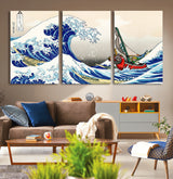 19450-MGV-CV-36X24-Great Wave Adventure Wall Art – Japanese Style Ocean Canvas Print, Fantasy Sailing Decor for Living Room, Bedroom or Office