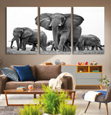 91685-MGV-CV-36X24-Elephant Herd Wall Art – Black and White Safari Canvas Print, African Wildlife Photography Decor for Living Room, Office or