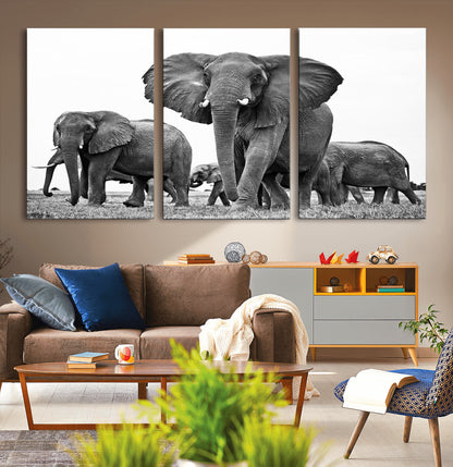 91685-MGV-CV-36X24-Elephant Herd Wall Art – Black and White Safari Canvas Print, African Wildlife Photography Decor for Living Room, Office or