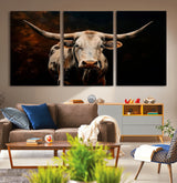 70522-MGV-CV-36X24-Longhorn Bull Wall Art – Striking Canvas Print of Majestic Bull, Premium Animal Decor for Home, Office, Man Cave, or Living Room