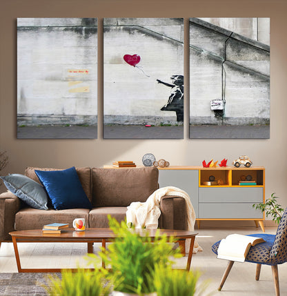 50559-MGV-CV-36X24-Banksy Girl with Balloon Wall Art – Famous Street Graffiti Canvas Print, Modern Urban Artwork for Living Room, Bedroom or Office