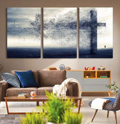 55718-MGV-CV-36X24-Surreal Cross Wall Art – Spiritual Faith Canvas Print, Abstract Christian Artwork with Modern Religious Symbol for Living Room,