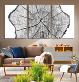 98709-MGV-CV-36X24-Tree Ring Wall Art – Black and White Canvas Print Rustic Wood Cross Section, Minimal Nature Inspired Decor for Living Room,