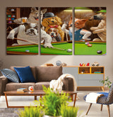 34228-MGV-CV-36X24-Dogs Playing Pool Wall Art Canvas Print, Framed Funny Dog Art Picture Print, Dog Perfect Game Room Decor Artwork