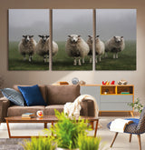 87339-MGV-CV-36X24-Sheep Wall Art – Rustic Farmhouse Canvas Print Flock Standing Misty Field Countryside Photography, Country Animal Decor for Living