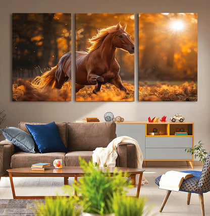 92144-MGV-CV-36X24-Sunset Horse Wall Art Canvas Print, Framed Horse Barn Art Picture Print, Majestic Horse Perfect Rustic Farmhouse Decor Artwork