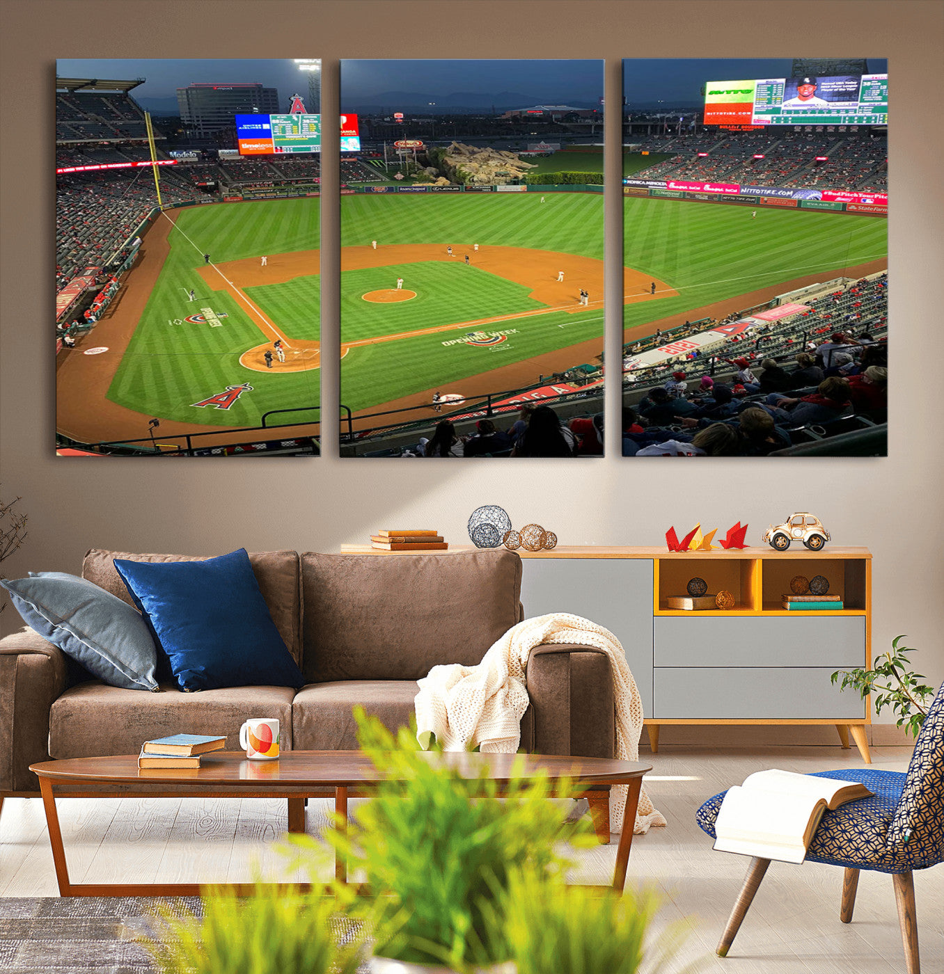 93707-MGV-CV-36X24-Los Angeles Stadium Wall Art Canvas Print, Framed Angel Stadium Field Art Picture Print, Anaheim Stadium Perfect Sports Room Decor