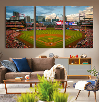 91908-MGV-CV-36X24-Baseball Stadium Wall Art – Canvas Print Game Day Field City Skyline Iconic Arch Scene Sports Photography, Decor for Game Room,