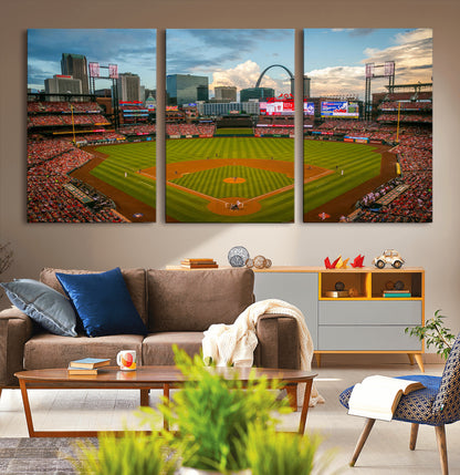 91908-MGV-CV-36X24-Baseball Stadium Wall Art – Canvas Print Game Day Field City Skyline Iconic Arch Scene Sports Photography, Decor for Game Room,