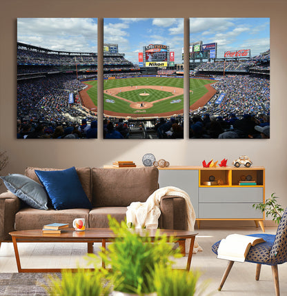 22910-MGV-CV-36X24-City Field Stadium Wall Art Canvas Print, Framed New York Stadium Art Picture Print, City Field Perfect Sport Room Decor Artwork