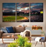 66781-MGV-CV-60X30-3P-Baseball Stadium Wall Art – Canvas Print Evening Game Field Packed Crowd Sunset Sky Sports Photography, Dynamic Decor for Game