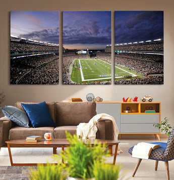 52712-MGV-CV-60X30-3P-Gillette Stadium Field Wall Art Canvas Print, Framed Massachusetts Stadium Art Picture Print, Gillette Stadium Perfect Sport Room