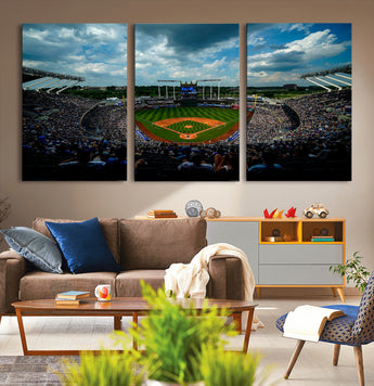 37127-MGV-CV-36X24-Kauffman Stadium Wall Art Canvas Print, Framed Kansas City Royals Field Art Picture Print, Baseball Stadium Perfect Sport Room