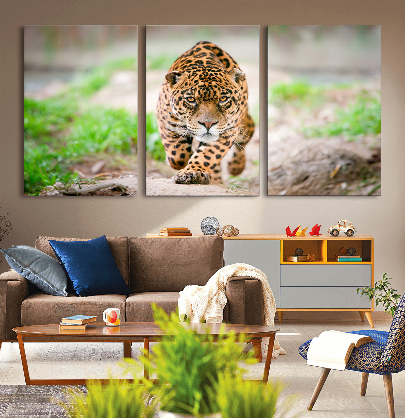 75066-MGV-CV-36X24-Leopard Wall Art Canvas Print, Framed Wild Animal Art Picture Print, Blue Eye Leopard Perfect Wild Minimal Decor Artwork
