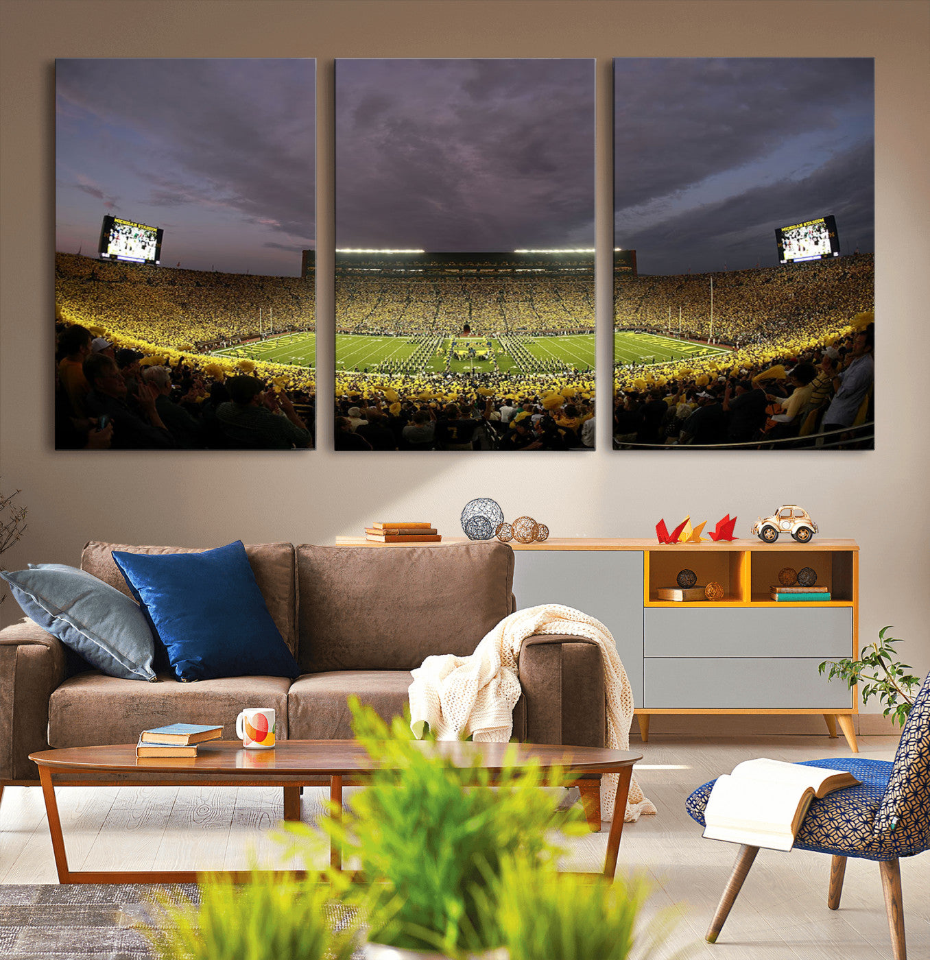 72404-MGV-CV-36X24-Michigan Wolverine Stadium Wall Art Canvas Print, Framed Michigan Stadium Art Picture Print, Football Stadium Perfect Sport Room