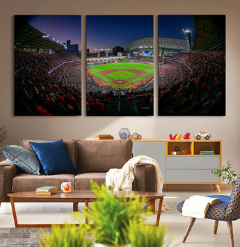 44322-MGV-CV-36X24-Minute Maid Park Wall Art Canvas Print, Framed Houston Astros Stadium Art Picture Print, Houston Astros Field Perfect Sports Room