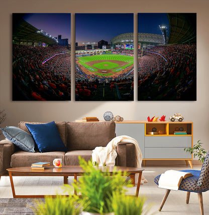 44322-MGV-CV-36X24-Minute Maid Park Wall Art Canvas Print, Framed Houston Astros Stadium Art Picture Print, Houston Astros Field Perfect Sports Room
