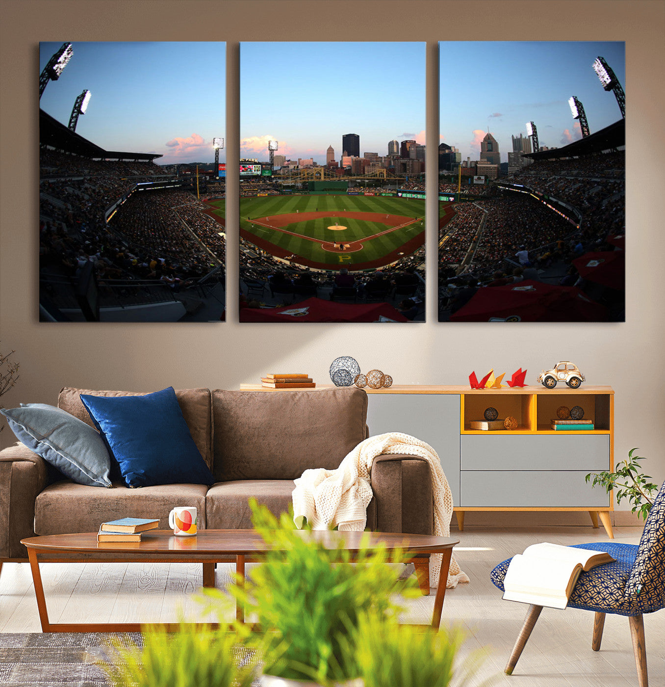 67670-MGV-CV-36X24-PNC Park Stadium Wall Art Canvas Print, Framed Pittsburgh Pirates Stadium Art Picture Print, PNC Park Field Perfect Sport Room