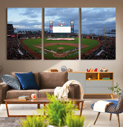 44631-MGV-CV-36X24-Oracle Park Stadium Wall Art Canvas Print, Framed San Francisco Giants Art Picture Print, Giants Stadium Field Perfect Sports Room