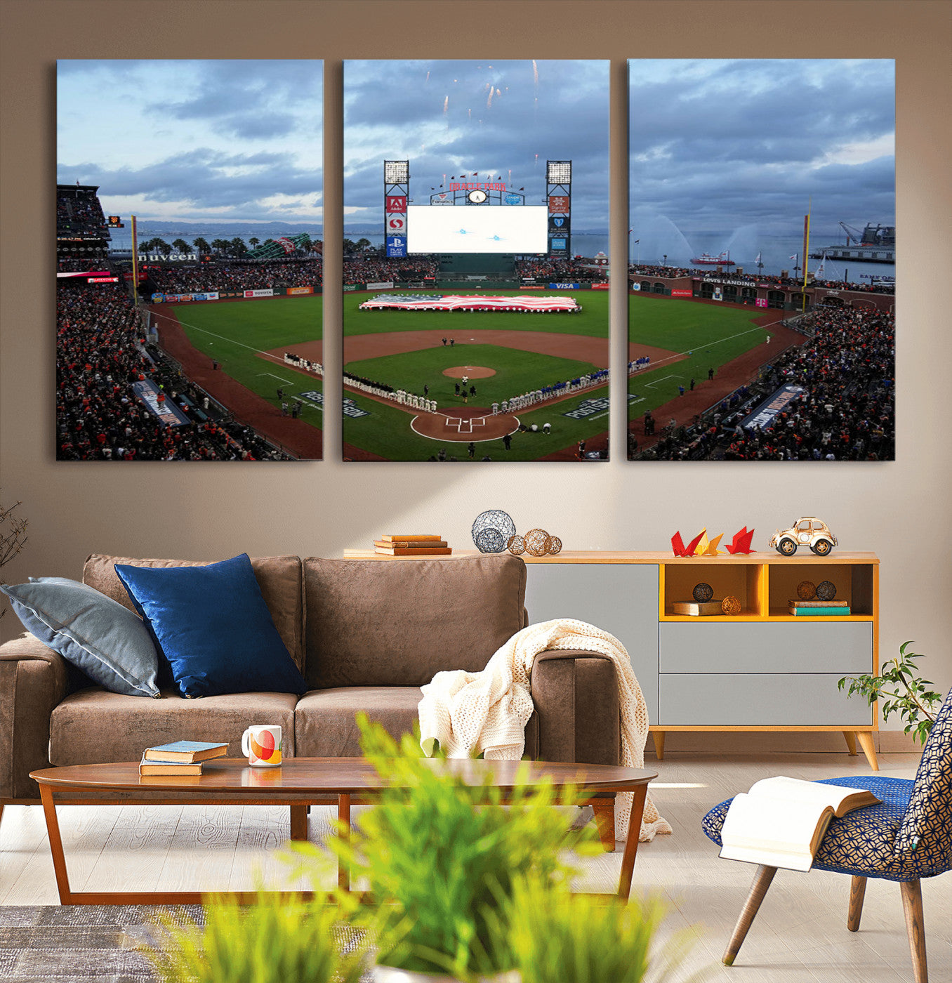 44631-MGV-CV-36X24-Oracle Park Stadium Wall Art Canvas Print, Framed San Francisco Giants Art Picture Print, Giants Stadium Field Perfect Sports Room