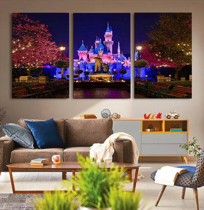 79435-MGV-CV-36X24-Disney Castle Wall Art Canvas Print, Framed Magic Kingdom Art Picture Print, Disney World Perfect Child Room Decor Artwork