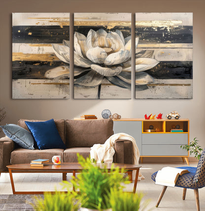 18807-MGV-CV-36X24-Lotus Flower Wall Art Canvas Print, Framed Abstract Lotus Art Picture Print, White Lotus Flower Perfect Abstract Floral Decor