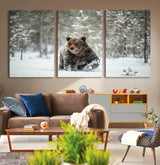 43350-MGV-CV-36X24-Wild Bear in Snow Wall Art – Majestic Wildlife Photography Print, Winter Forest Nature Decor for Cabin, Lodge, Rustic Home,