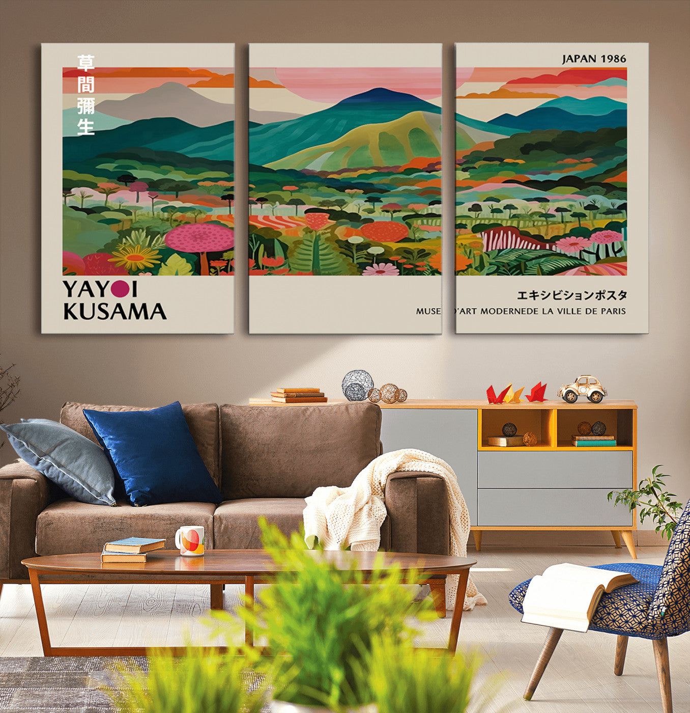 54215-MGV-CV-36X24-Yayoi Kusama Wall Art – Panoramic Japanese Landscape Canvas Print, Modern Abstract Nature Decor for Office, Bedroom or Living Room