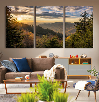 73692479-MGV-CV-36X24-Smoky Mountains Wall Art Canvas Print, Framed Forest Mountain Art Picture Print, Spring Mountain Perfect Spring Style Decor