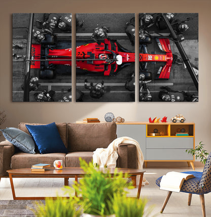 99356-MGV-CV-36X24-Ferrari Pit Stop Wall Art – Formula 1 Racing Car Canvas Print, Red Speed Machine Motorsport Decor for Office, Garage, Man Cave or
