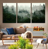 167720496-MGV-CV-36X24-Misty Forest Wall Art – Serene Evergreen Trees Canvas Print, Foggy Mountain Nature Landscape Decor for Bedroom, Living Room or