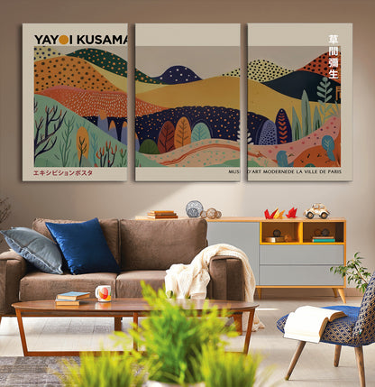 11242-MGV-CV-36X24-Kusama Wall Art – Abstract Colorful Hills Canvas Print, Modern Japanese Inspired Landscape Poster for Living Room, Office or