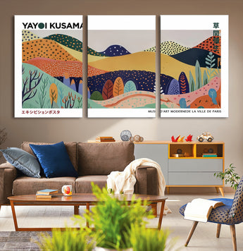 66936-MGV-CV-36X24-Kusama Wall Art – Vibrant Abstract Hills Canvas Print, Japanese Modern Landscape Poster for Living Room, Office, Studio or