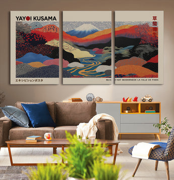 27188-MGV-CV-36X24-Yayoi Kusama Wall Art – Panoramic Abstract Landscape Canvas Print, Vibrant Modern Decor for Living Room, Bedroom, Office, or Art