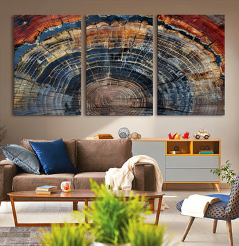 63519-MGV-CV-36X24-Tree Ring Wall Art – Rustic Nature Wood Grain Canvas Print, Abstract Natural Texture Artwork Poster for Living Room, Bedroom,