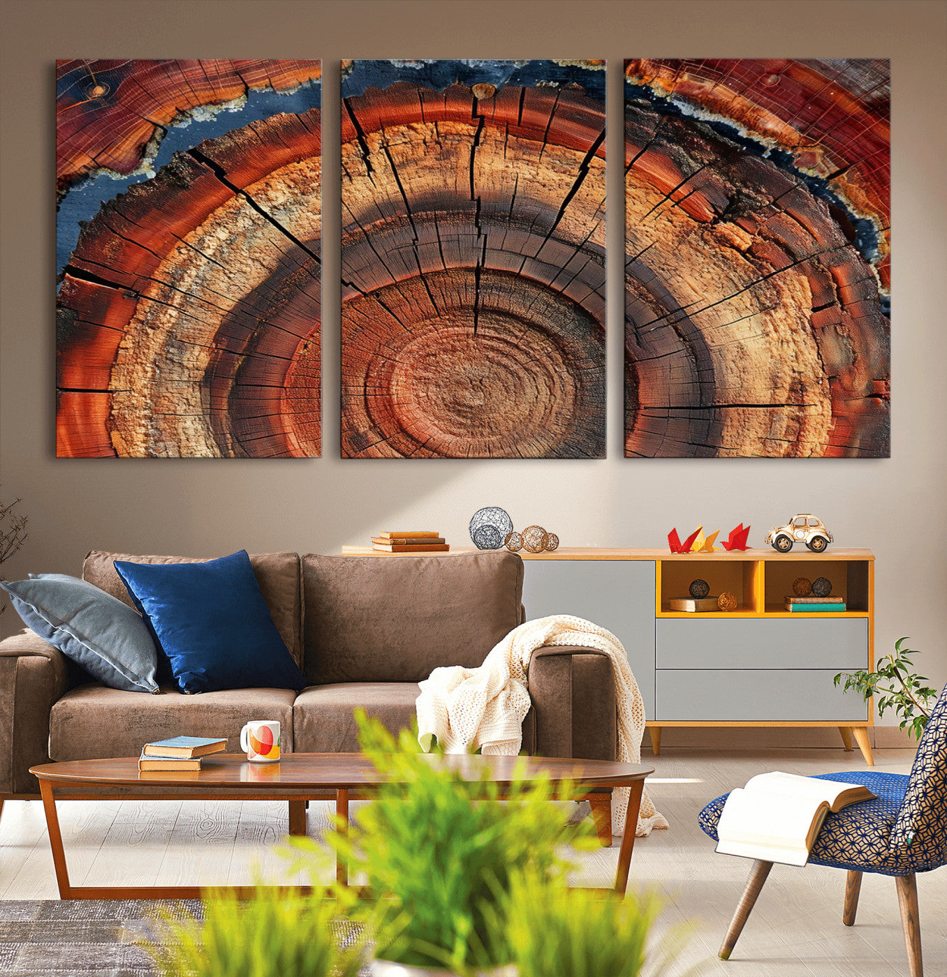 28555-MGV-CV-36X24-Tree Ring Wall Art – Rustic Wood Grain Canvas Print, Natural Texture Abstract Artwork Poster for Living Room, Bedroom, Office,