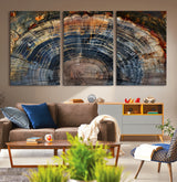 16193-MGV-CV-36X24-Tree Ring Wall Art – Abstract Wood Grain Canvas Print, Rustic Nature Texture Artwork Poster for Living Room, Bedroom, Office,