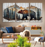 55777-MGV-CV-36X24-Rustic Bear Wall Art Canvas Print, Framed Mountain and Forest Art Picture Print, Wooden Bear Perfect Rustic Lodge Decor Artwork
